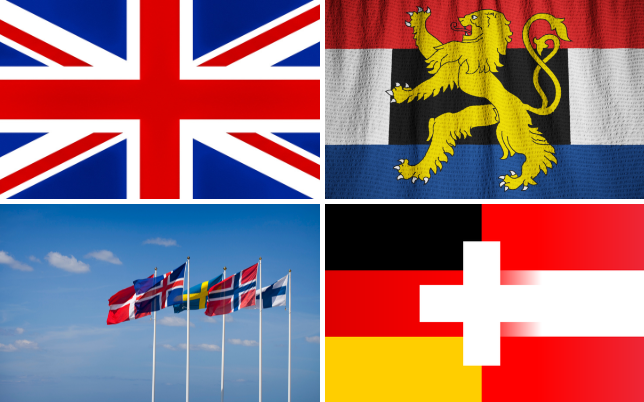 Four flags are shown to represent the regional hubs of the European Loyalty Association: UK, Benelux, Nordics, and DACH.